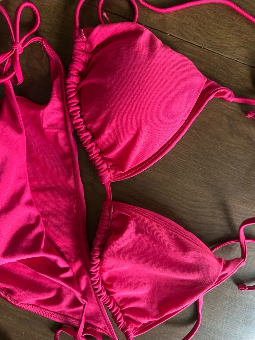 Hot Pink Floral Tie String Bikini Set | Triangle Top | - Picture 3 of 4